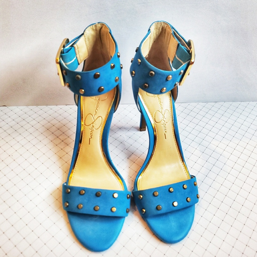 Jessica Simpson Elonna Blue Studded Heels 6M/36